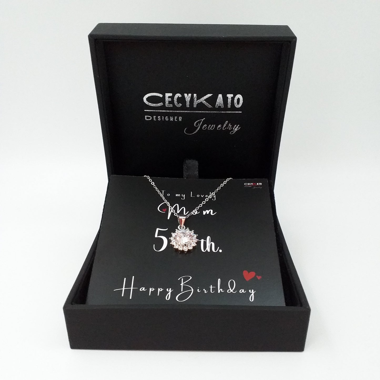 Birthday / Mom 50 -925 Sterling Silver Cubic Zirconia Round Minimalist Necklace TE2780HBW5