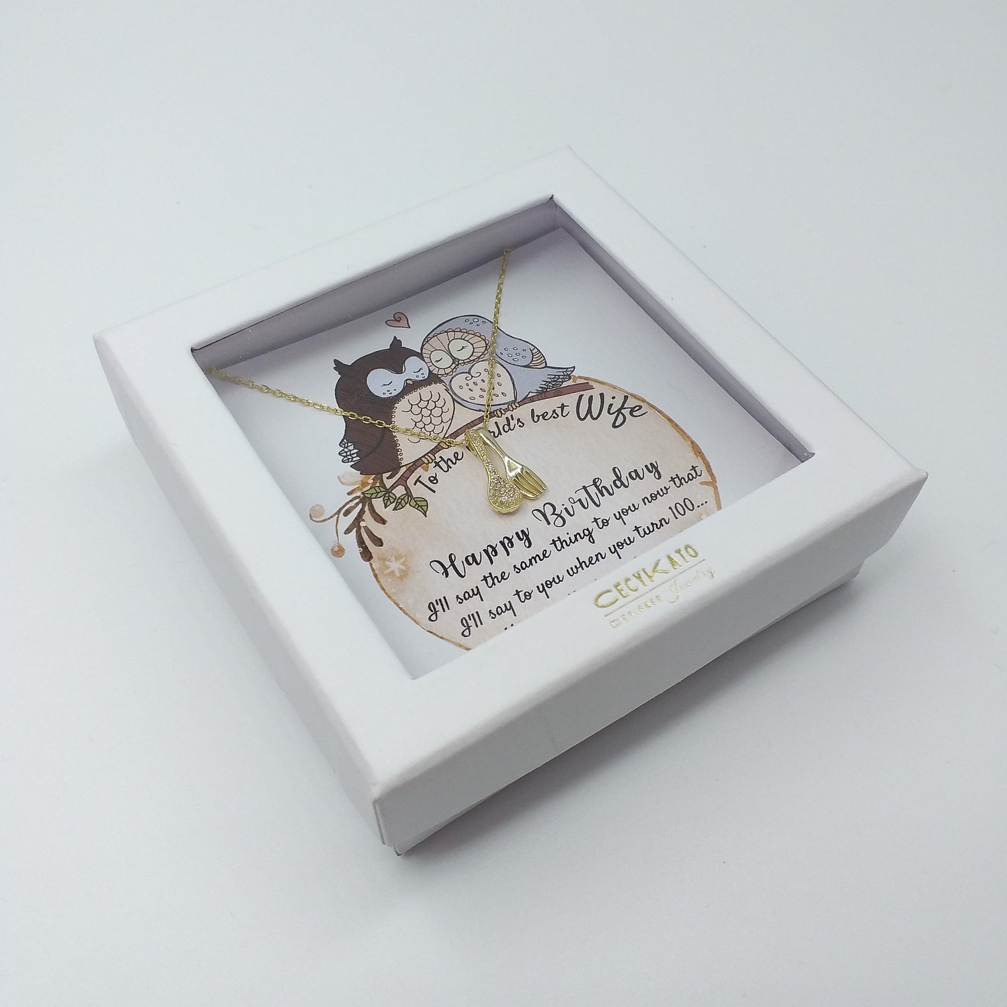 Birthday / Wife - 925 Sterling Silver / 14k Gold Plated With Cubic Zirconia Personality Necklaces c/w Spoon & Fork 925 Sterling Silver + Cubic Zirconia TE9WW27W1