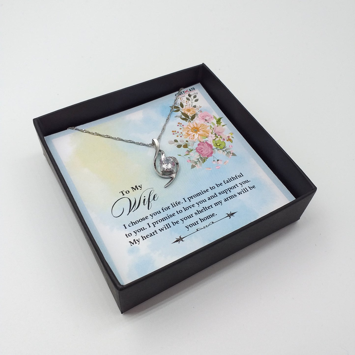 Love / Wife - 925 Sterling Silver Cubic Zirconia Irregular Minimalist Necklace TE318W