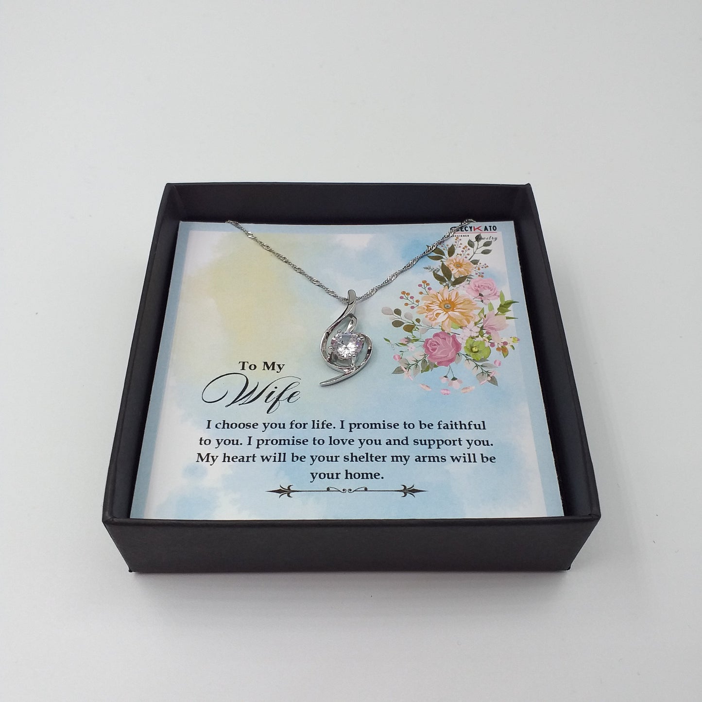 Love / Wife - 925 Sterling Silver Cubic Zirconia Irregular Minimalist Necklace TE318W