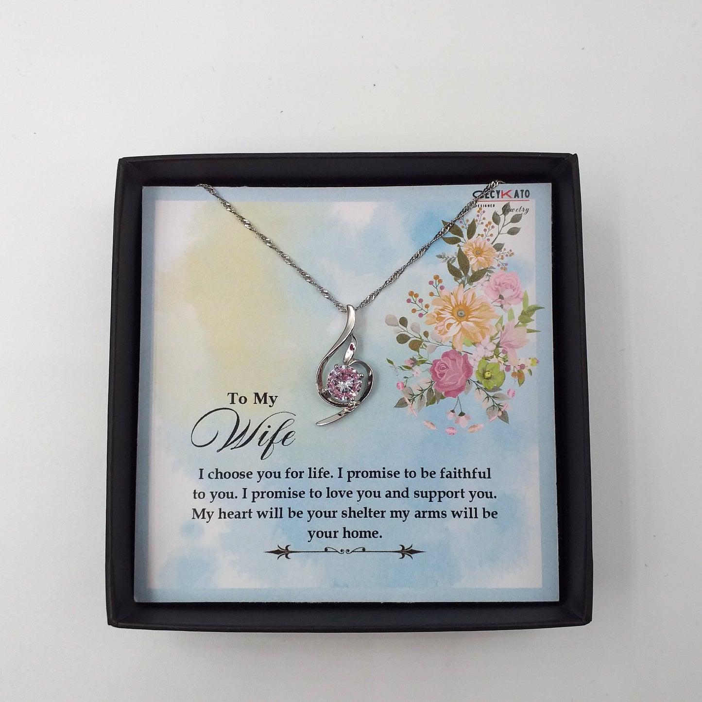 Love / Wife - 925 Sterling Silver Cubic Zirconia Irregular Minimalist Necklace TE318W