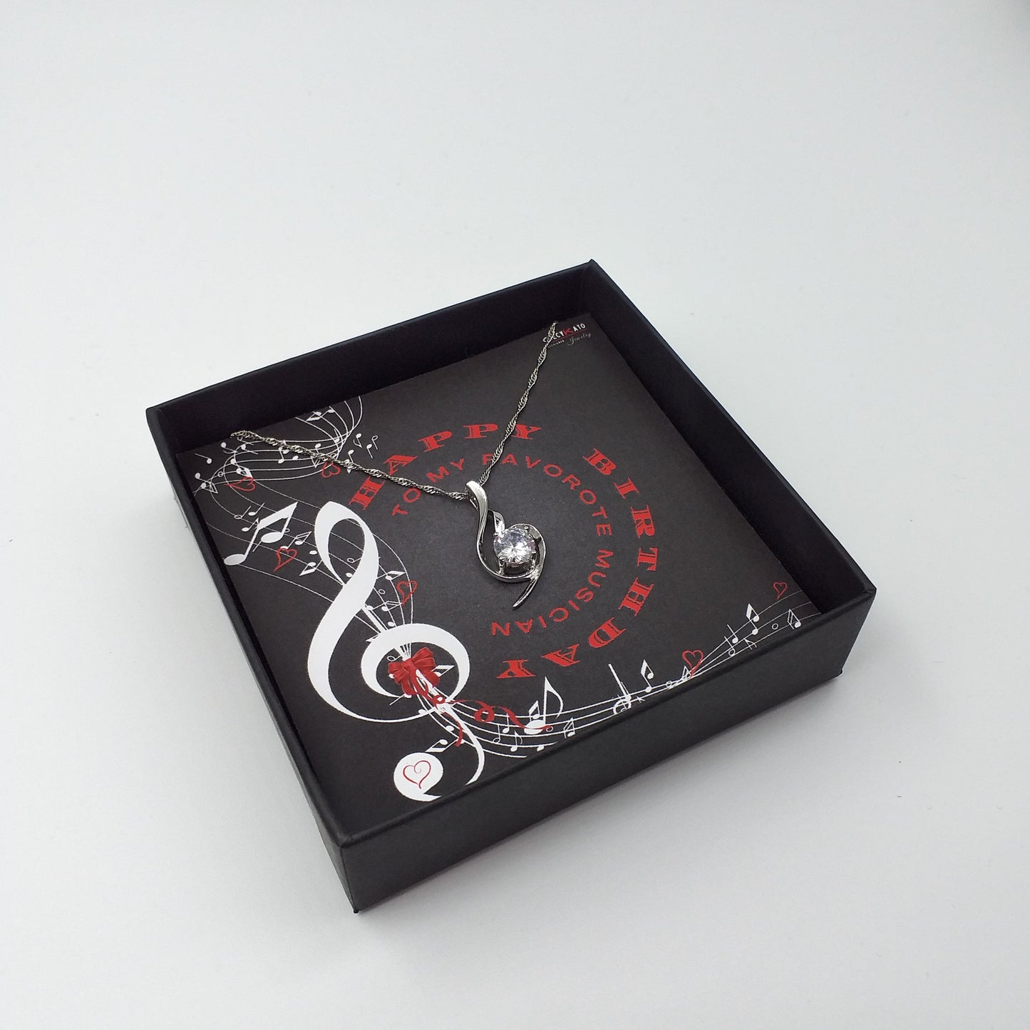 Birthday / Music - 925 Sterling Silver Cubic Zirconia Irregular Minimalist Necklace TE3BW85HBMS