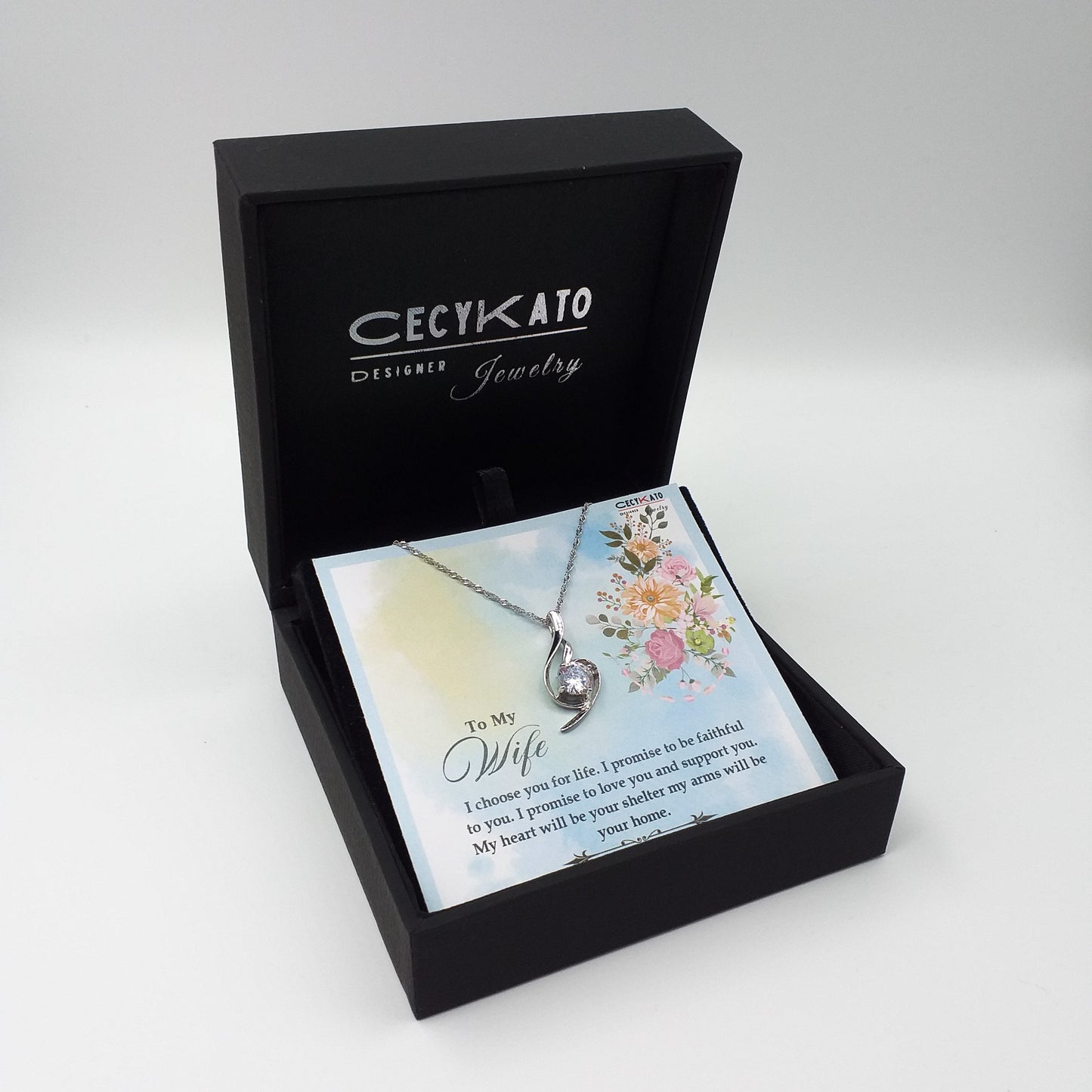 Love / Wife - 925 Sterling Silver Cubic Zirconia Irregular Minimalist Necklace TE318W