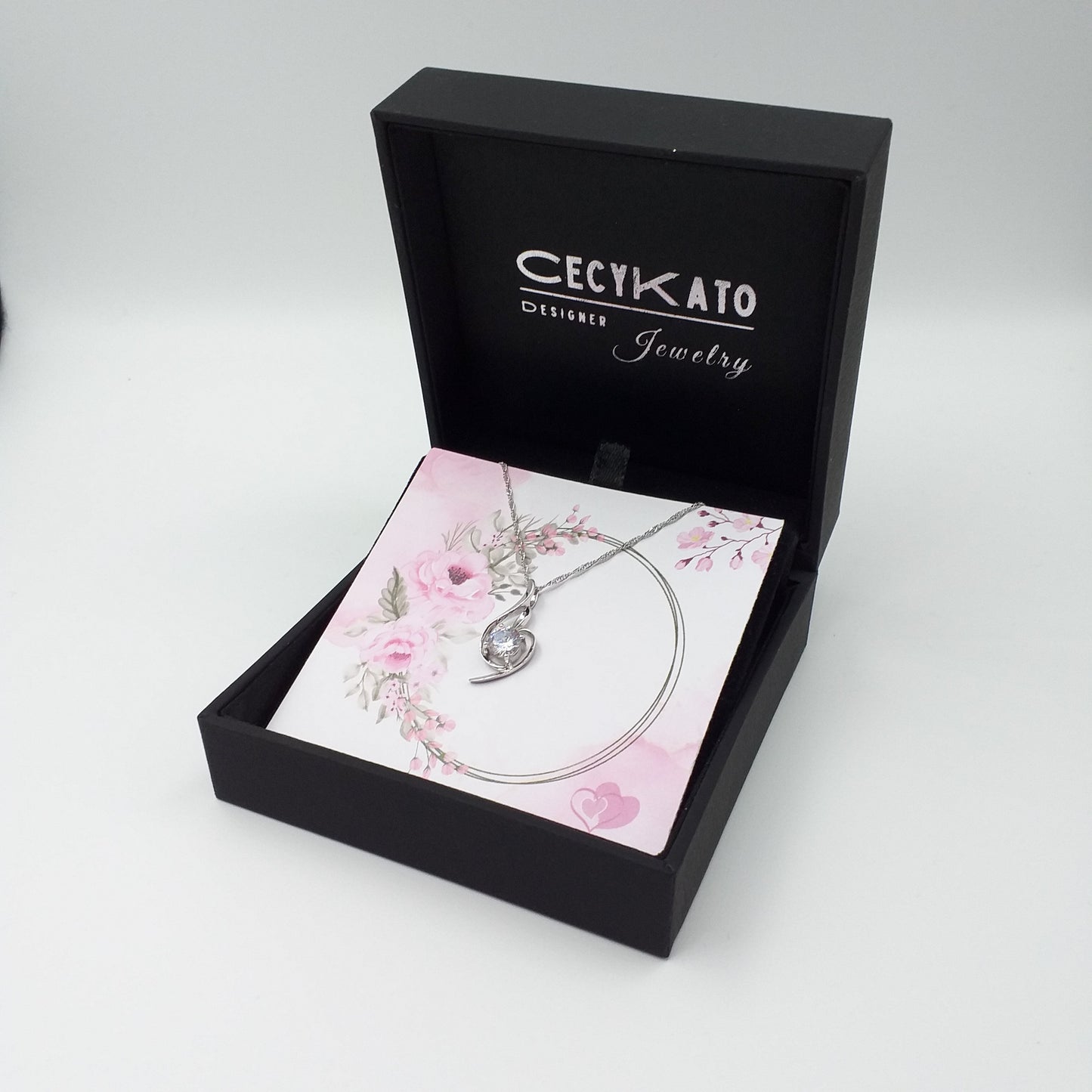 Pink Floral Ring - 925 Sterling Silver Cubic Zirconia Irregular Minimalist Necklace TE324