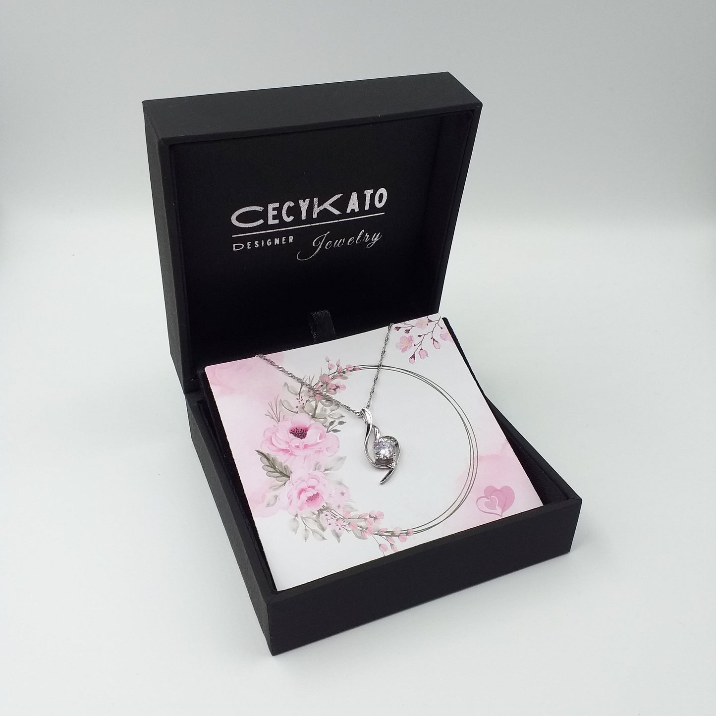 Pink Floral Ring - 925 Sterling Silver Cubic Zirconia Irregular Minimalist Necklace TE324