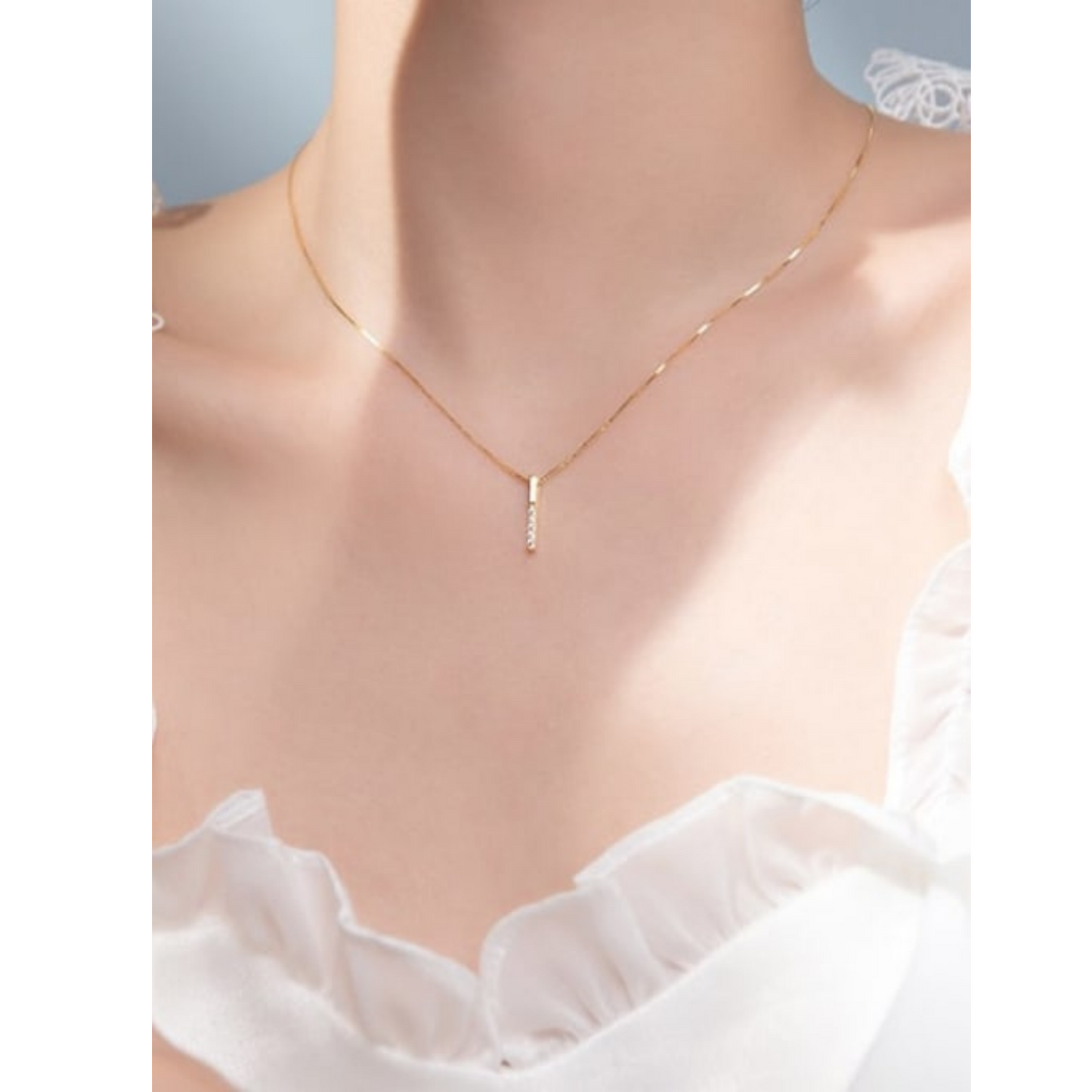 Red Hat Lady / 925 Sterling Silver Rhinestone Geometric Minimalist Necklace TE493