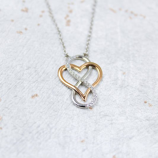 925 Sterling Silver - Cubic Zirconia - Rose-Gold Heart and Infinity Symbol Necklace LL5