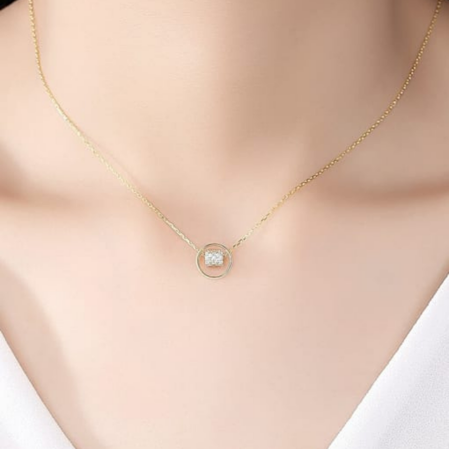 Birthday / Love - 925 Sterling Silver Rhinestone Geometric Minimalist Necklace TE5L28HB