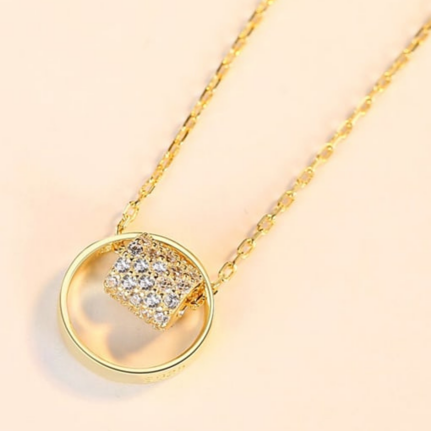 Birthday / Love - 925 Sterling Silver Rhinestone Geometric Minimalist Necklace TE5L28HB