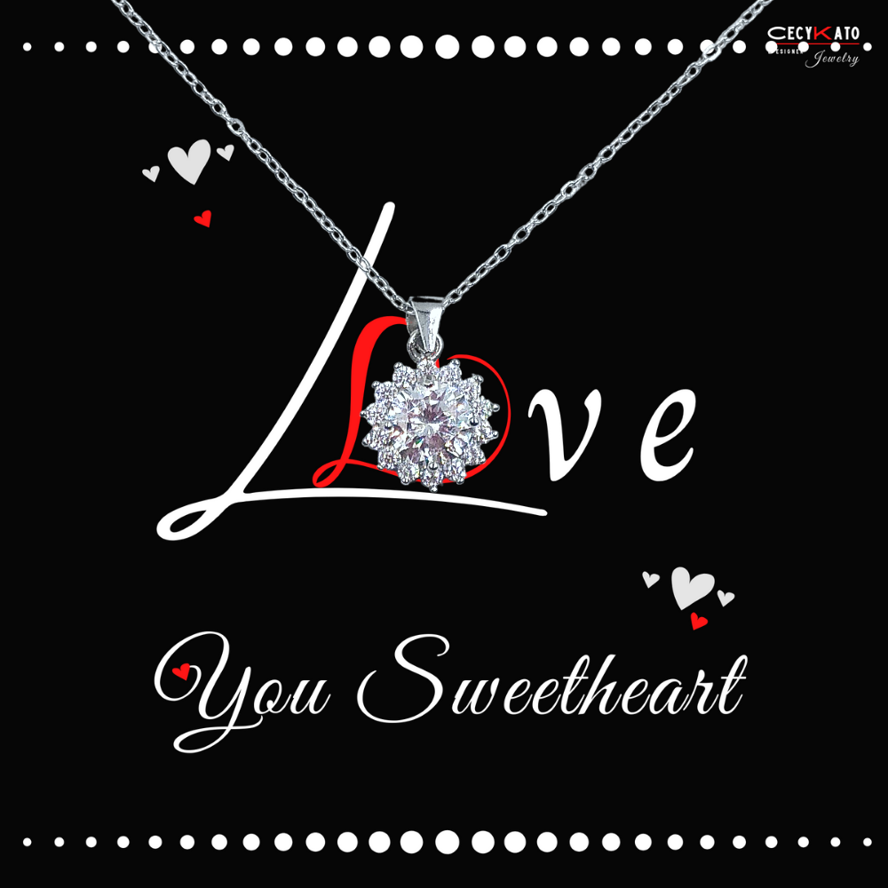 Love / Sweetheart - 925 Sterling Silver Cubic Zirconia Round Minimalist Necklace -TE271LY2
