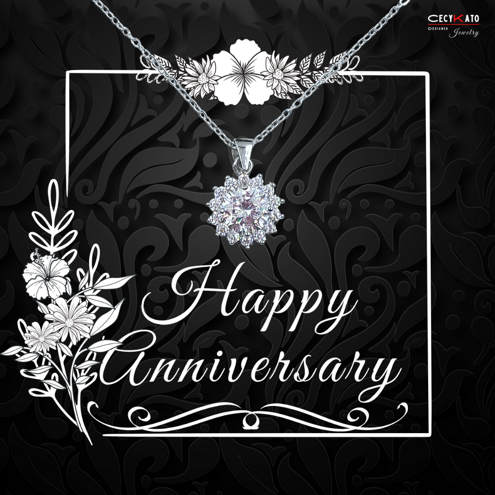 Anniversary - 925 Sterling Silver Cubic Zirconia Round Minimalist Necklace - TE265A