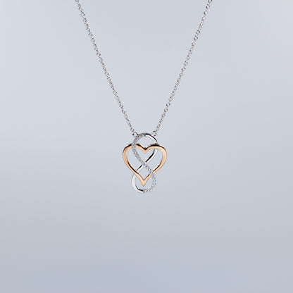 I Love You Rose Circle- Rhodium Plated Sterling Silver Necklace, Rose-Gold Heart and Infinity Symbol LL516LY