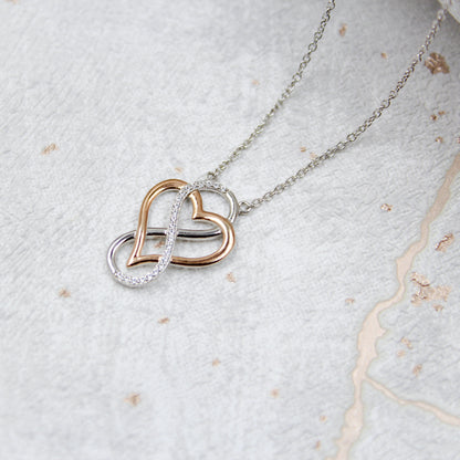 I Love You Rose Circle- Rhodium Plated Sterling Silver Necklace, Rose-Gold Heart and Infinity Symbol LL516LY