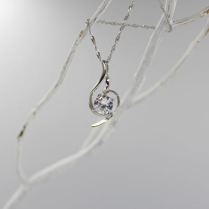 Birthday / Music -  925 Sterling Silver Cubic Zirconia Irregular Minimalist Necklace TE3L85HBMS