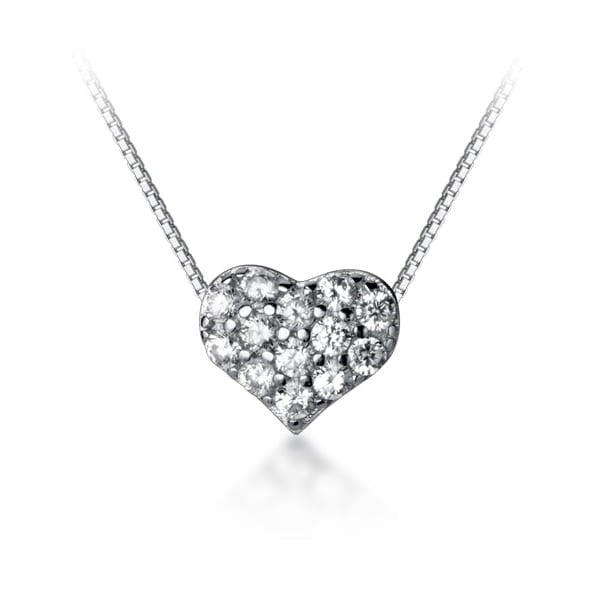 925 Sterling Silver - Cubic Zirconia - White Heart Necklace TE1