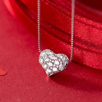 I Love You - 925 Sterling Silver Cubic Zirconia White Heart Necklace TE175LY2