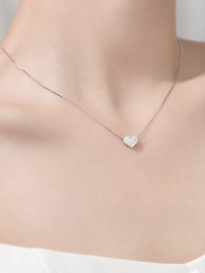 925 Sterling Silver - Cubic Zirconia - White Heart Necklace TE1