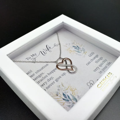 Wife/ Inspirational - Rhodium Plated Sterling Silver Necklace, Rose-Gold Heart and Infinity Symbol  LL520W