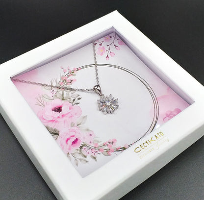 Flower / Pink  - 925 Sterling Silver Cubic Zirconia Flower Minimalist Necklace  TE824