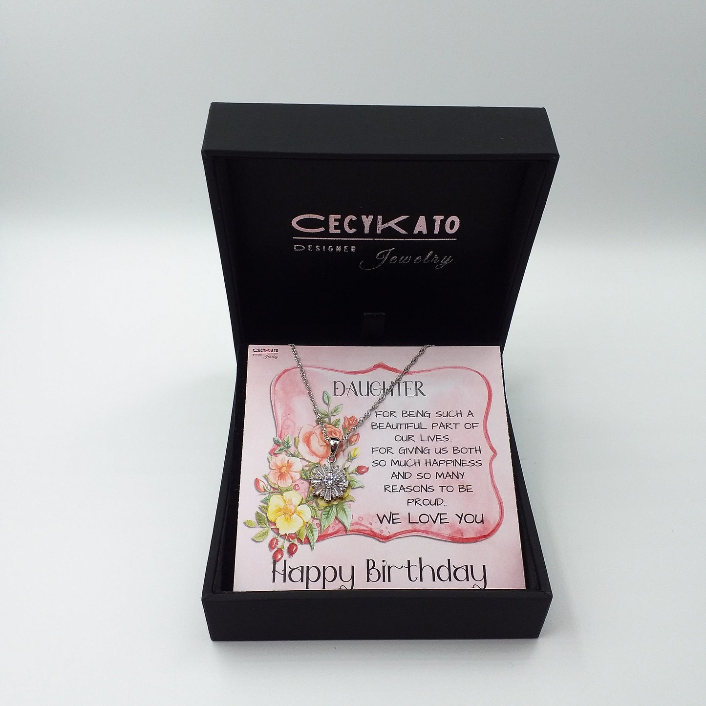 Birthday /Daughter / 925 Sterling Silver Cubic Zirconia Flower Minimalist necklace TE8L30HBD