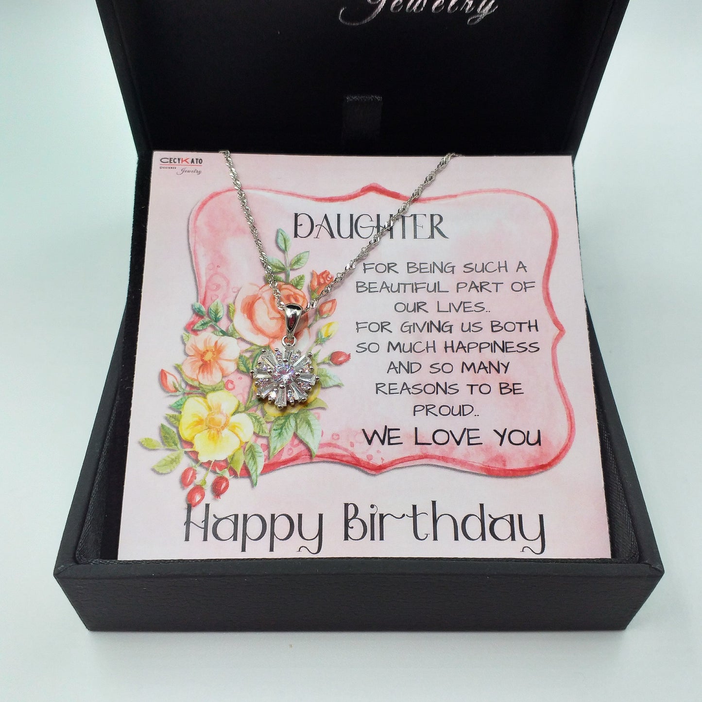 Birthday /Daughter / 925 Sterling Silver Cubic Zirconia Flower Minimalist necklace TE8L30HBD