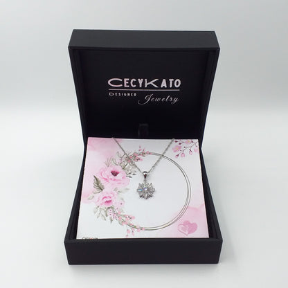 Flower / Pink  - 925 Sterling Silver Cubic Zirconia Flower Minimalist Necklace  TE824