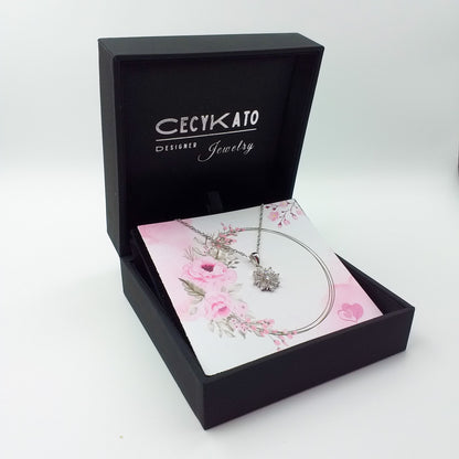 Flower / Pink  - 925 Sterling Silver Cubic Zirconia Flower Minimalist Necklace  TE824