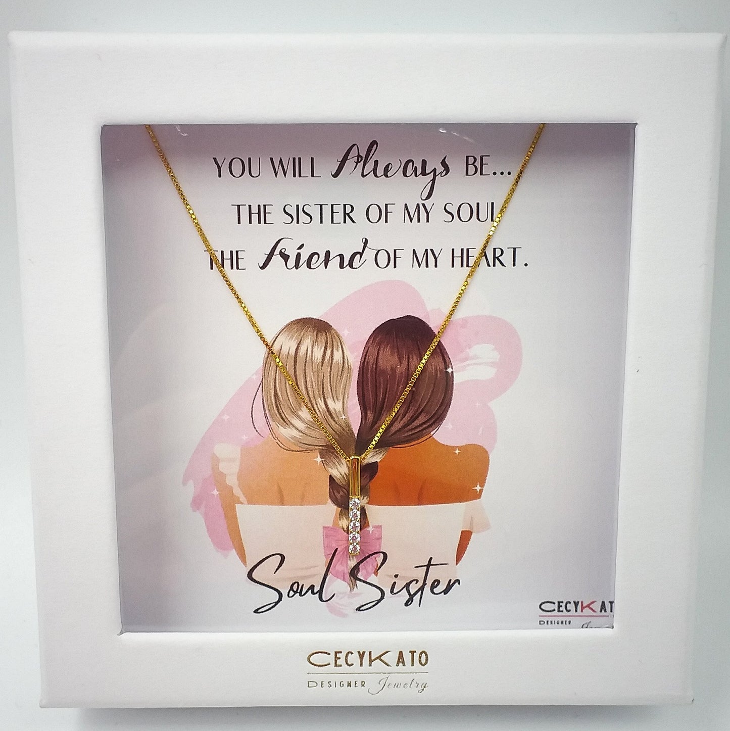 Friend / Soul Sister  - 14K Gold Plated Rhinestone Geometric Minimalist Necklace TE442F