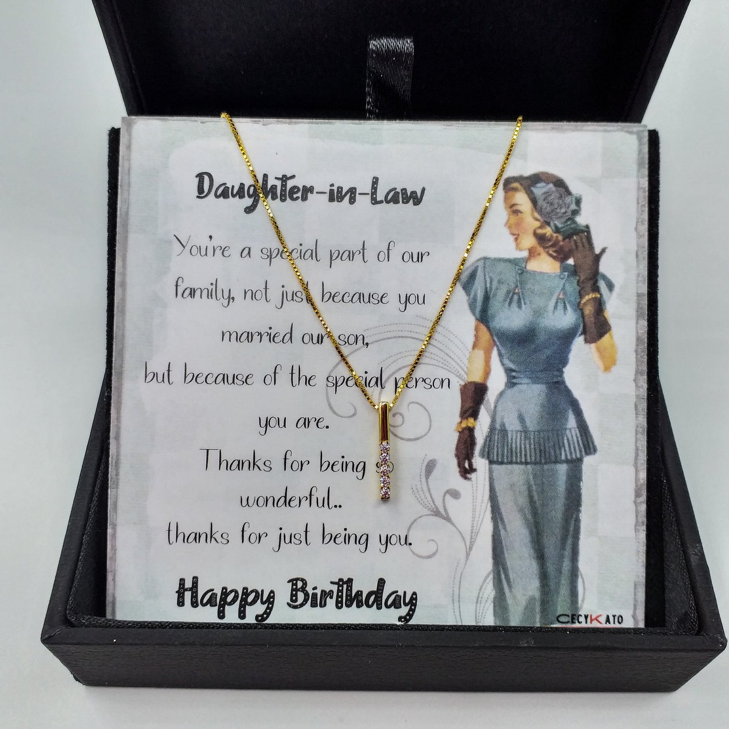 Birthday /Daughter-in-Law / 14K Gold Plated Rhinestone Geometric Minimalist Necklace TE4L32HBDIL