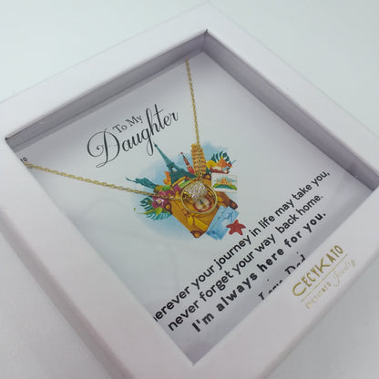 Inspirational / Daughter - 14K Gold Plated Rhinestone Geometric Minimalist Necklace TE5WW34D