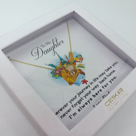 Inspirational / Daughter - 14K Gold Plated Rhinestone Geometric Minimalist Necklace TE5WW34D