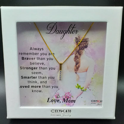 Inspirational / Daughter - 14K Gold Plated Rhinestone Geometric Minimalist Necklace TE4WW37D