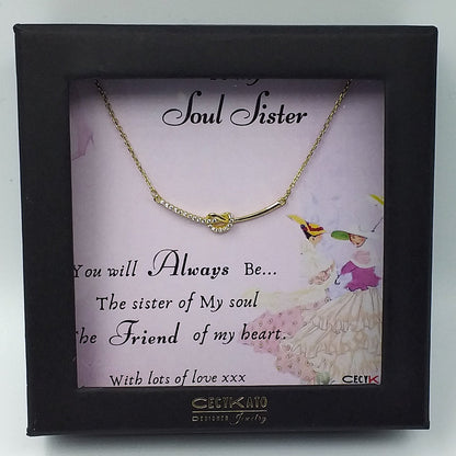 Friend / Soul Sister - 14K Gold Plated Rhinestone Geometric Minimalist Necklace  TE643F