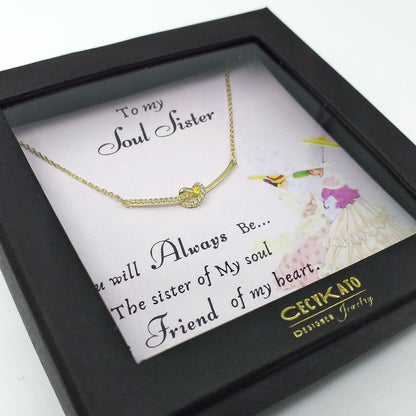 Friend / Soul Sister - 14K Gold Plated Rhinestone Geometric Minimalist Necklace  TE643F