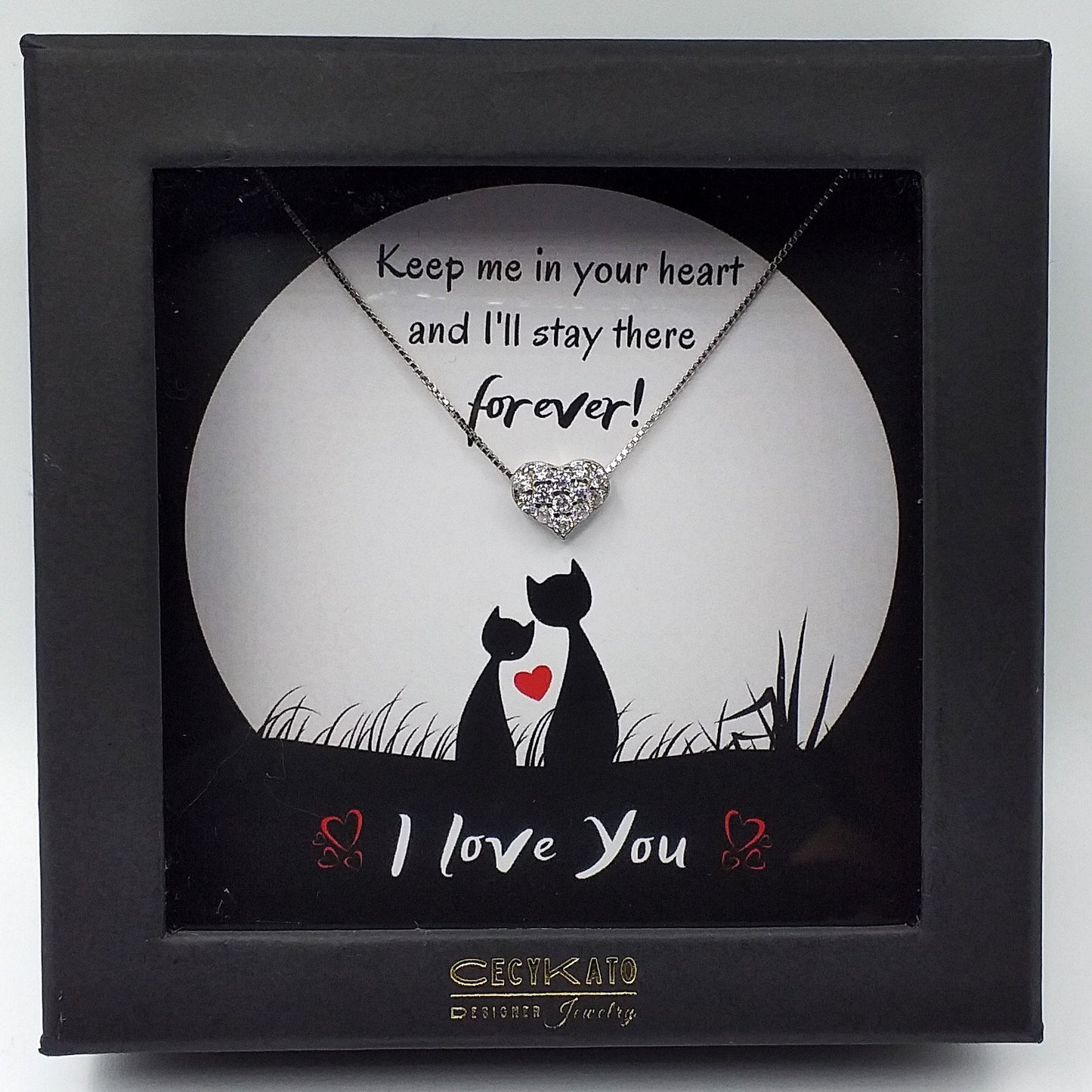 Love/ Keep Me / 925 Sterling Silver Cubic Zirconia White Heart Necklace  TE144LY