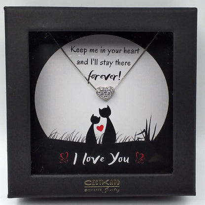 Love/ Keep Me / 925 Sterling Silver Cubic Zirconia White Heart Necklace  TE144LY