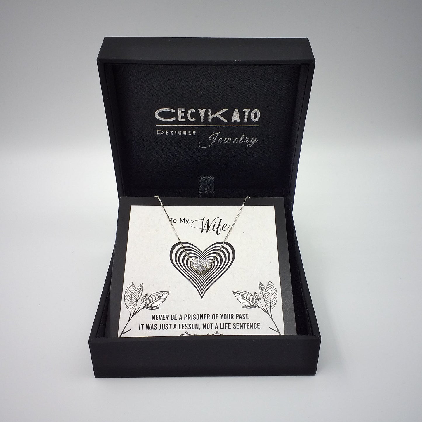 Wife / Inspirational - 925 Sterling Silver Cubic Zirconia White Heart Necklace  TE119W