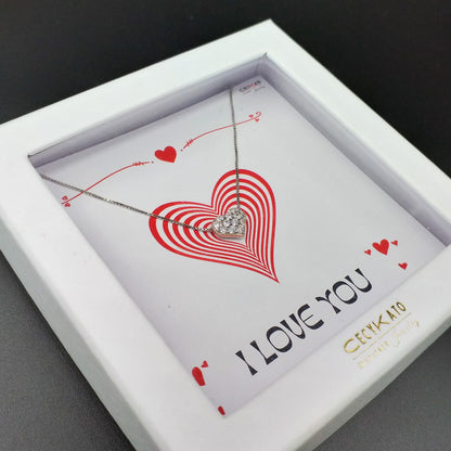 I Love You - 925 Sterling Silver Cubic Zirconia White Heart Necklace TE175LY2