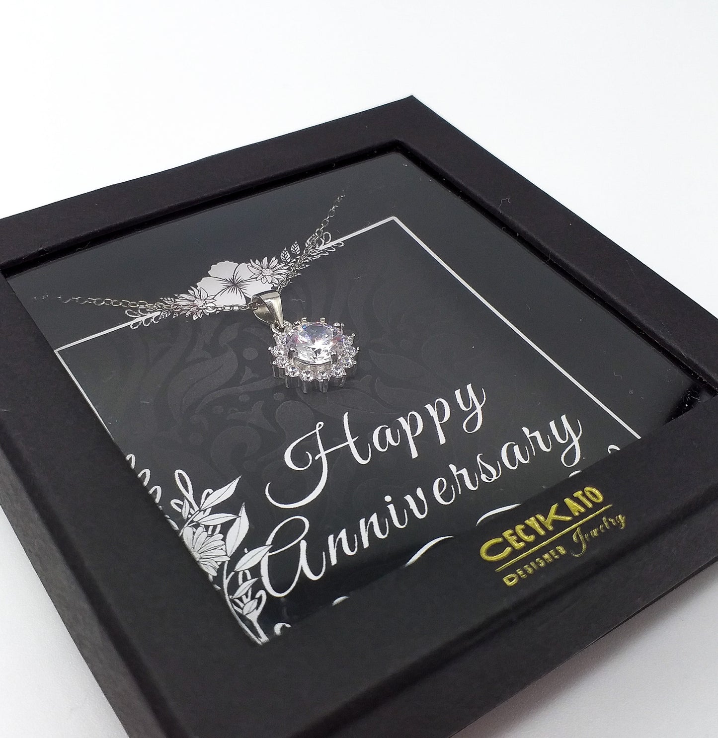 Anniversary  -  925 Sterling Silver Cubic Zirconia Round Minimalist Necklace - TE265A