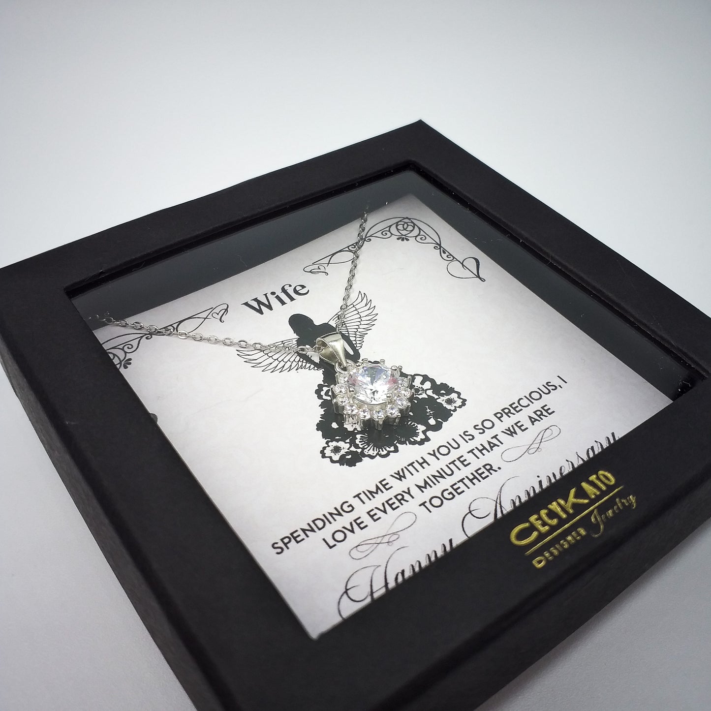 Anniversary / Wife -  925 Sterling Silver Cubic Zirconia Round Minimalist Necklace TE222W