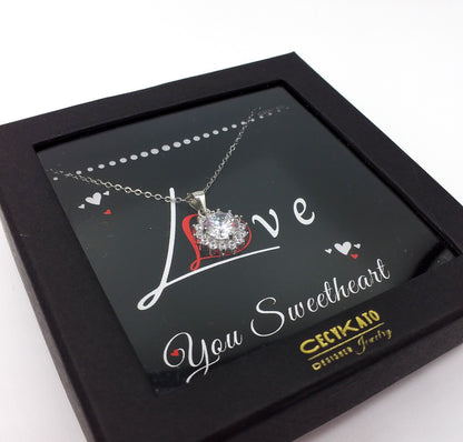 Love / Sweetheart -  925 Sterling Silver Cubic Zirconia Round Minimalist Necklace -TE271LY2