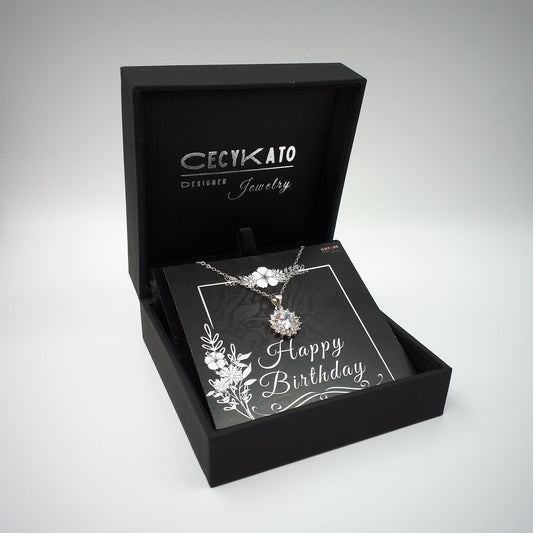 Birthday -  925 Sterling Silver Cubic Zirconia Round Minimalist Necklace TE264HB