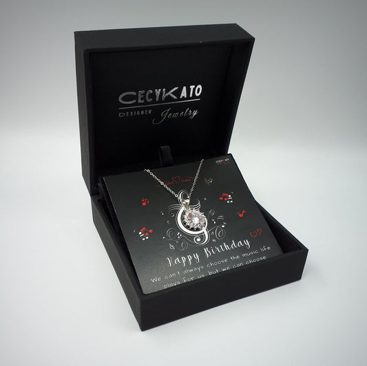 Birthday / Music -  925 Sterling Silver Cubic Zirconia Round Minimalist Necklace TE2L84HBMS
