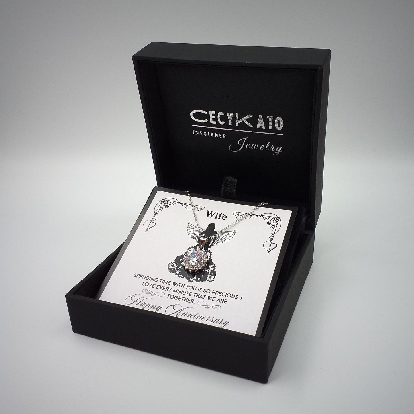 Anniversary / Wife -  925 Sterling Silver Cubic Zirconia Round Minimalist Necklace TE222W