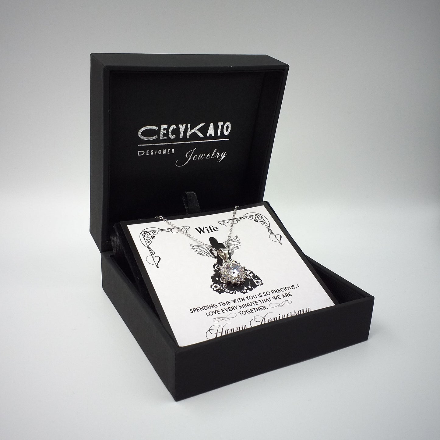 Anniversary / Wife -  925 Sterling Silver Cubic Zirconia Round Minimalist Necklace TE222W