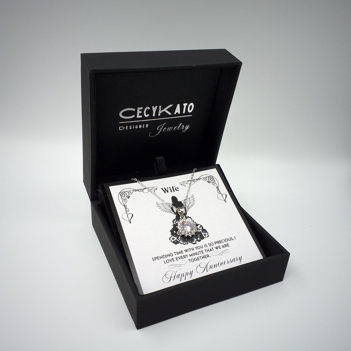 Anniversary / Wife -  925 Sterling Silver Cubic Zirconia Round Minimalist Necklace TE222W