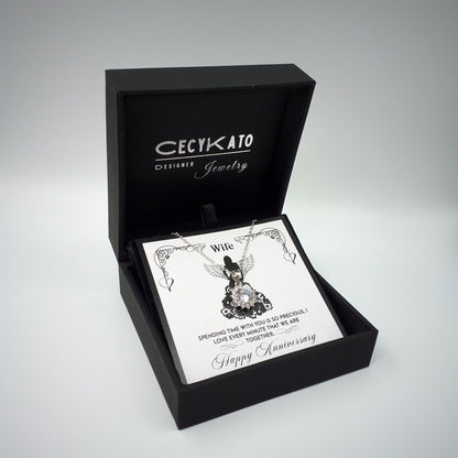 Anniversary / Wife -  925 Sterling Silver Cubic Zirconia Round Minimalist Necklace TE222W