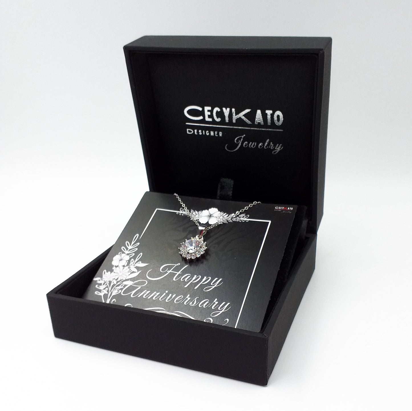 Anniversary  -  925 Sterling Silver Cubic Zirconia Round Minimalist Necklace - TE265A