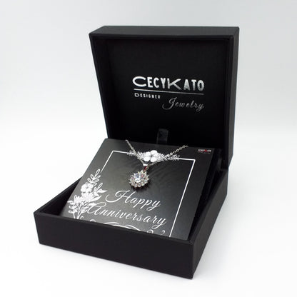 Anniversary  -  925 Sterling Silver Cubic Zirconia Round Minimalist Necklace - TE265A