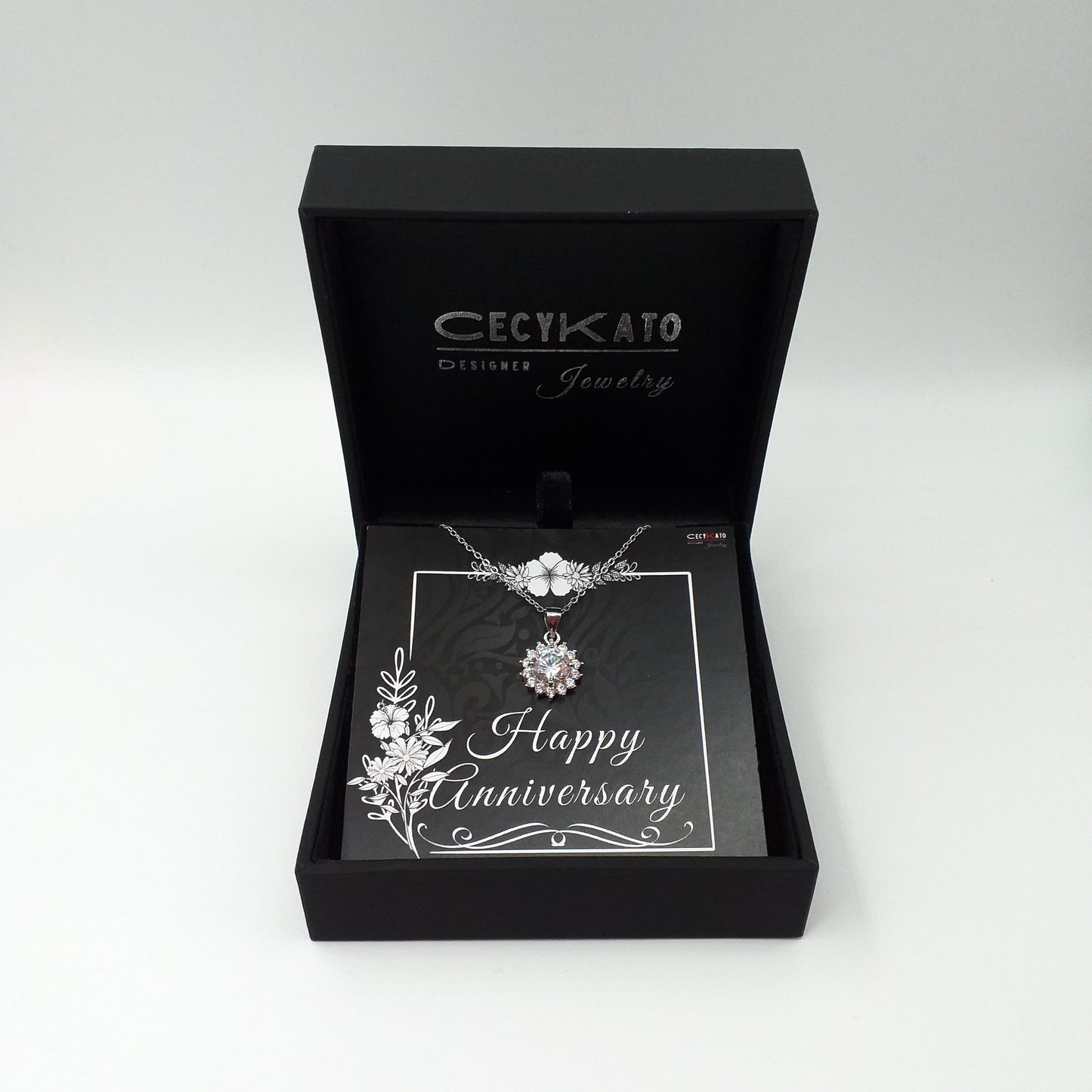 Anniversary  -  925 Sterling Silver Cubic Zirconia Round Minimalist Necklace - TE265A